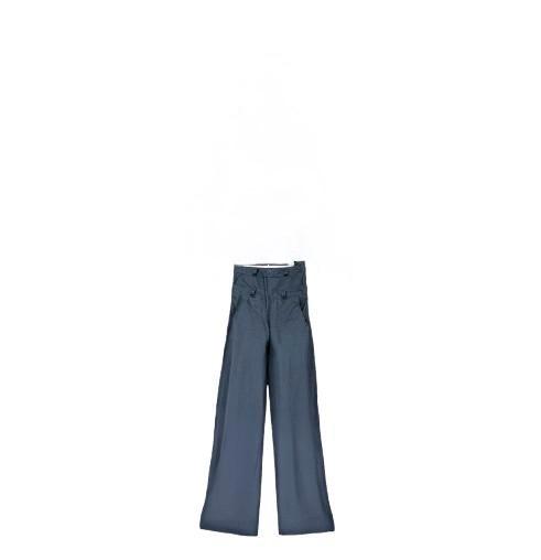 Grey Denim Double Waisted Trousers with Leather Finish