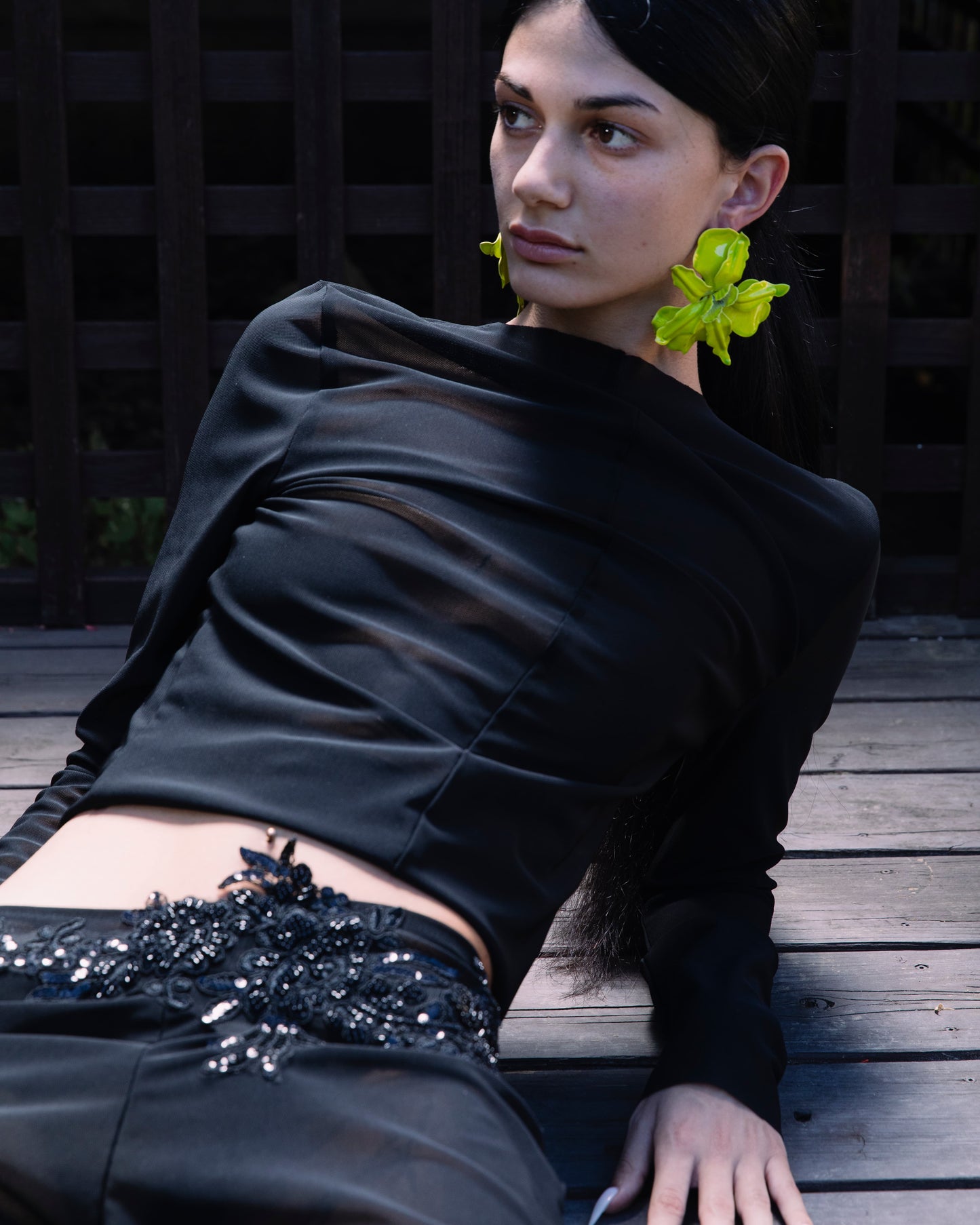 Black Sheer Long Sleeve Top