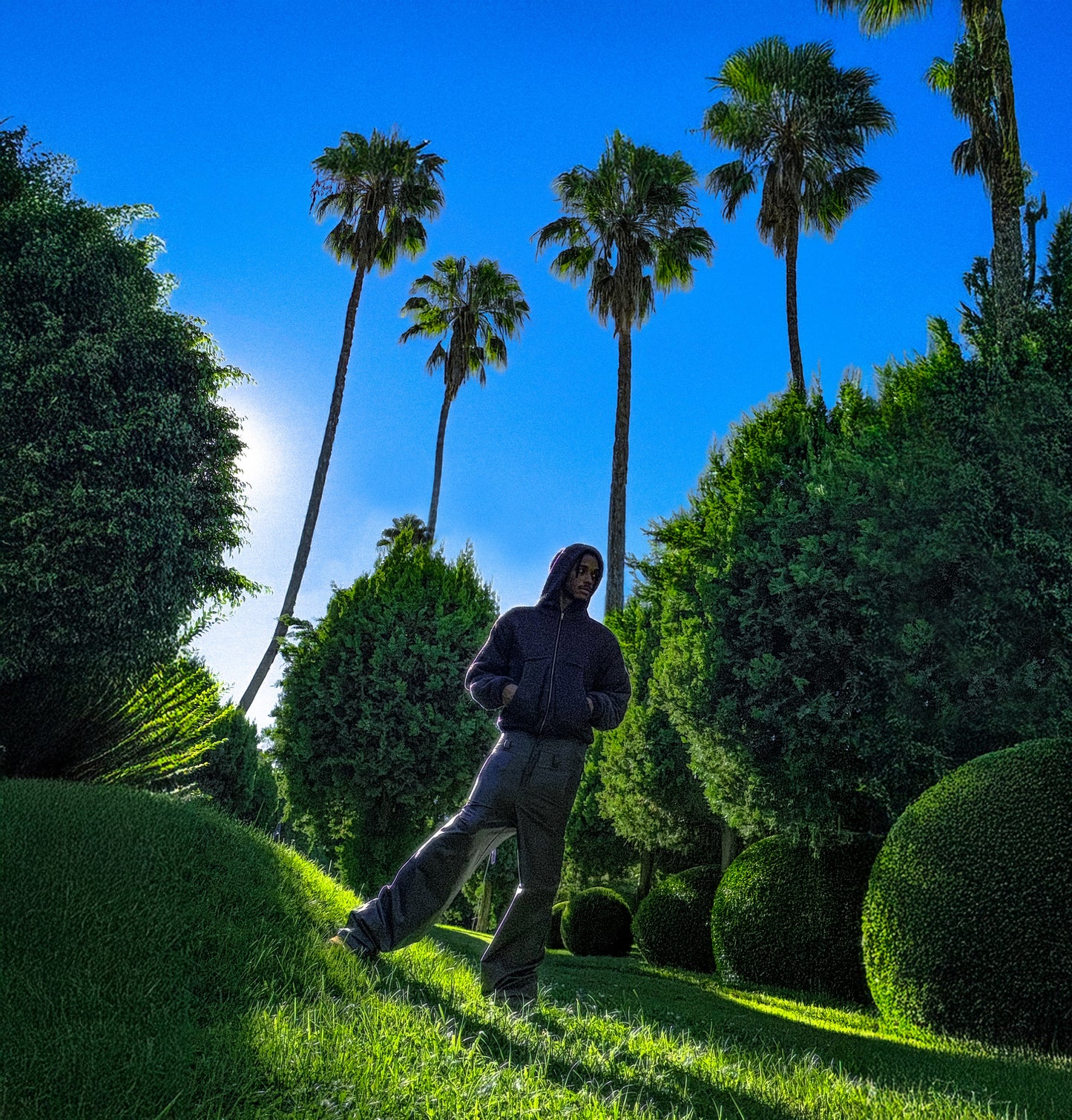 Grey Denim Double Waisted Trousers with Leather Finish